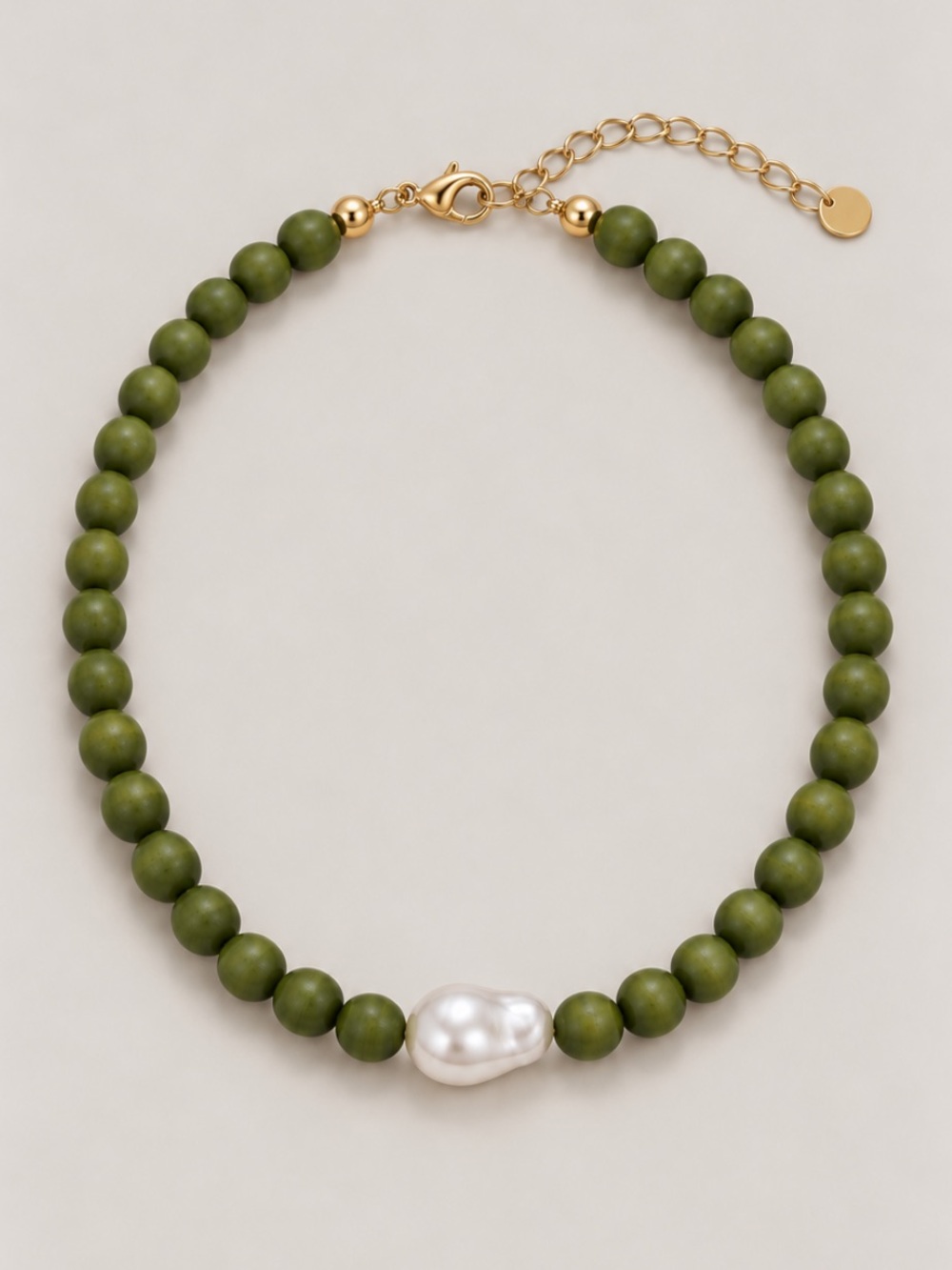 New! Olive Green Beaded Pearl Bead Necklace NWOT